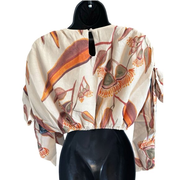 Andrea Iyamah Halima Cropped Top Rust and Cream Abstract Print Size‎ S - Picture 4 of 14